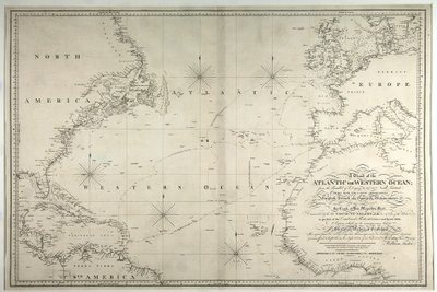 Carta del Atlántico u Océano Occidental, mostrando la ruta de la flota de Nelson, 12 de mayo-15 de agosto de 1805, 1807 de William Faden